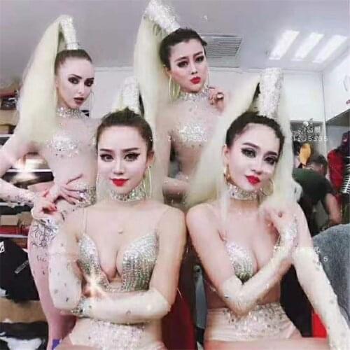 5PCS/SET Women DJ Nightclub Stage Costumes for Singers Dance Costume Sexy Outfits for Woman Rhinestone gogo Dance Costumes