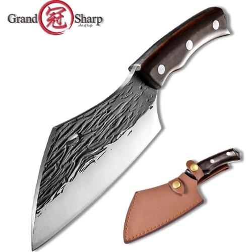 6 Inch Handmade Forged Kitchen Knife Meat Chopping Cleaver Chinese Chef Knife Hunting Knife Rescue EDC Tools GRANDSHARP