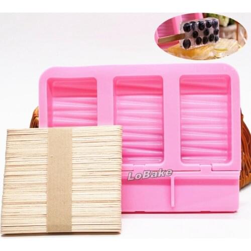 Brand new 3 cavities rectangular shaped silicone popsicle molds with stripes chocolate lollipop ice cream cake pop pudding mould