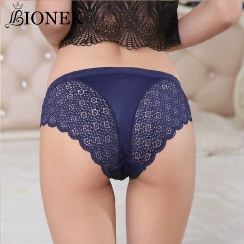 BIONEK Flower Hollow Out Woman Underwear Solid Color Female Girls Sexy Underpants Lace Splicing Transparent Lingerie