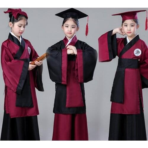 Children Chinese Traditional Hanfu Costume Kids Ancient Student School Uniform Girl Doctors Dress Child Boy Doctor Degree Grown