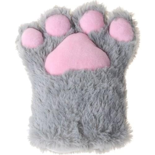 Women Girls Cute Cat Paw Glove Winter Warm Plush Cartoon Anime Cosplay Mitten N58F