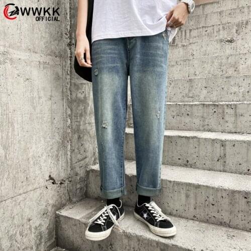 2020 new fashion mens jeans brand hip hop autumn torn mens solid cotton straight tube loose vintage washed jeans streetwear