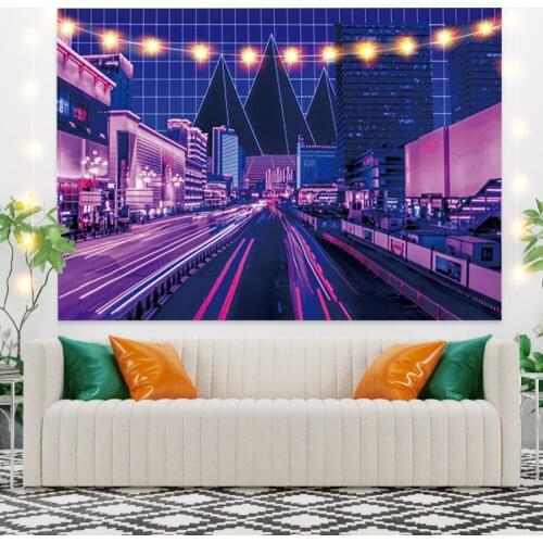 Purple City Scenery Tapestry Vintage Exotic Summer Plant Nature Frame for Bedroom Photography Wall Decor