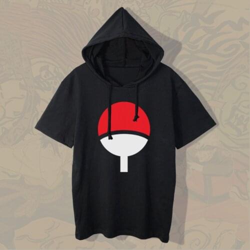 Naruto Short Sleeve Hooded T-shirt Casual Summer Women Mens Clothing Uchiha Sasuke Sharingan Cosplay Cotton T Shirts Tees