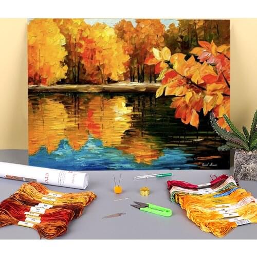 Fall Dance Printed Canvas 11CT Cross-Stitch DIY Embroidery Kit DMC Threads Sewing Handicraft Handiwork Knitting Adults