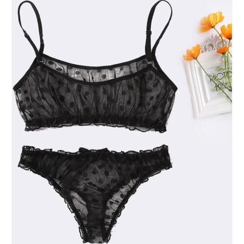 Sexy Ladies Bra sets Polka Dot Mesh Sexy Lingerie Comfortable Thin Bra and Panty set Ruffles Transparent Womens Underwear Panty