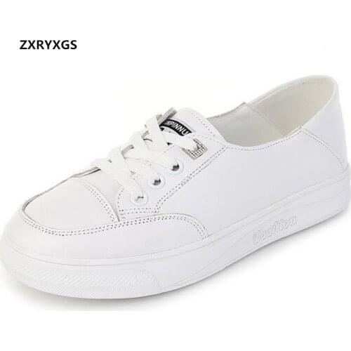 ZXRYXGS Autumn Genuine Leather White Shoes Woman Sneakers 2021 New Fashion Casual Shoes Flat Sneakers White Large Size 35-43