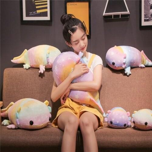 Cartoon Stuffed Rainbow Salamander Doll Rare Animals Plush Newt Toy for Girls Children Boys Ambystoma Mexicanum Pillow