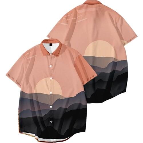 Mens Hawaiian Beach Sun Rise Print Shirts Summer Holiday Vacation Fashion Tops Casual Short Sleeve Shirt Plus Size 6XL