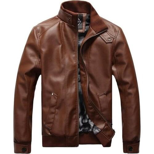 Mens Leather Jackets Men Stand Collar Coats Mens Motorcycle Leather Jacket Casual Slim Brand Clothing PU Leather Coats size 4XL