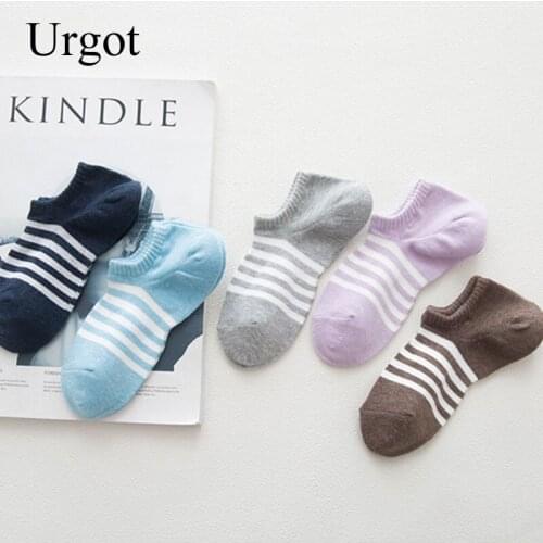 Urgot 10pcs=5pairs New Spring Summer 2021 Women Ankle Socks Fresh Striped Waist Female Boat Socks Cotton Meias Dropping Shipping