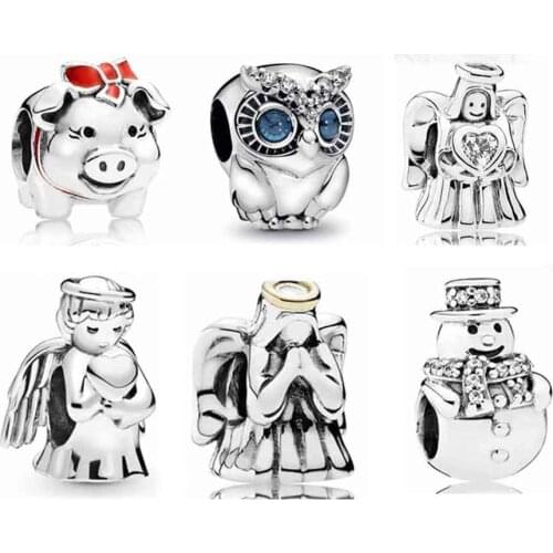 Original Animal Red Enamel Piggy Bank Cute Cartoon Tigger Angle Bead Charms Fit Europe Bracelet 925 Sterling Silver Bead Jewelry