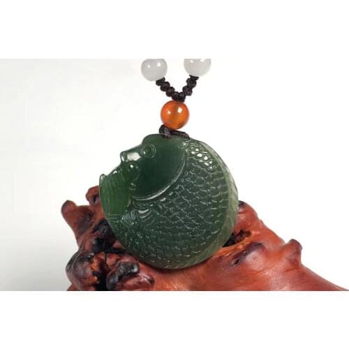 Natural hetian jasper handcarved fish jade pendant simple retro pendant temperament jewellery fashion for women men