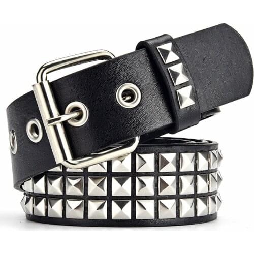 Fashion Square Beads Rivet Belt for Women Men Punk Rock With Pin Buckle Studded Belt for Dress Jeans Ceinture Femme Dropshipping