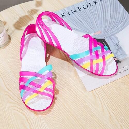 Summer Women Sandals Jelly Shoes Candy Color Beach Sandals Outdoor Flats Peep Toe Lady Clogs Leisure Slides Slip On Sandals