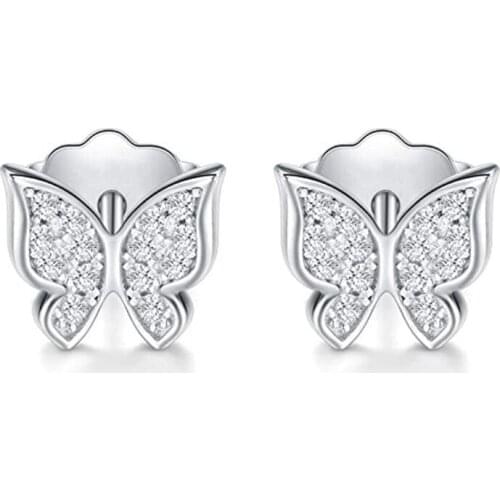 Huitan Hot Sale Simple Design Butterfly Stud Earrings for Women Shiny CZ Fashion Versatile Ear Accessories Exquisite Girls Gift