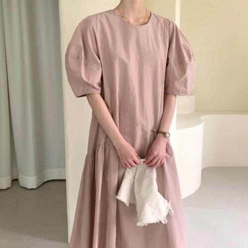 Korea Design O-neck Patchwork Chic Summer Dress Japanese Loose Lazy Cozy Girls Dress Women Casual Midi Dress