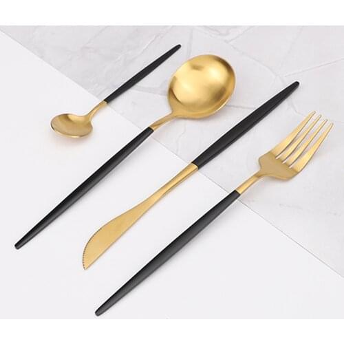 Flatware Black Gold Cutlery Set Forks Knives Spoons Set Christmas Tableware Stainless Steel Flatware Zero Waste Dinner Tableware