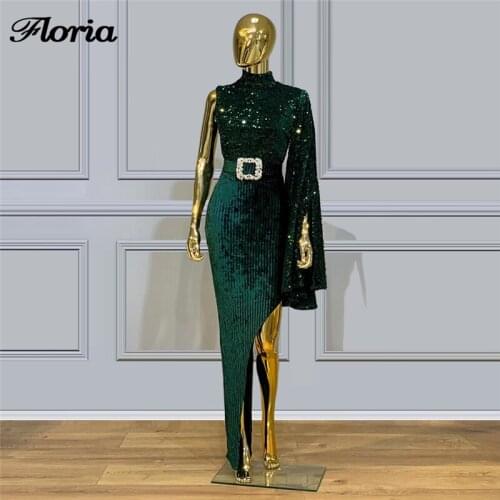 High Neck Mermaid Evening Dress 2020 Glitters Arabic Women Party Gown Robe De Soiree 2020 African Sequins Prom Dresses Kaftans