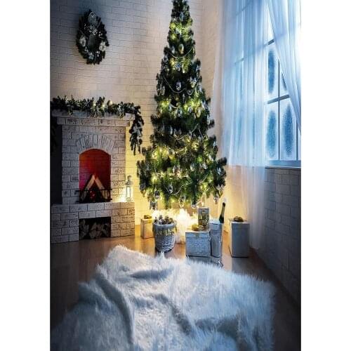 Christmas Tree Fireplace Gifts Garland Photography Background Vinyl Backdrop Photo Studio for Children Baby Party Photophone