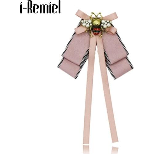 High-grade Fabric Bow Tie Brooch Insect Bee Crystal Bowknot Collar Pins Shirt Necktie Jewelry Brooches for Women Accessories