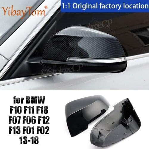 2pcs Replacement Shell Rearview Side Carbon Fiber Pattern Mirror Cover Caps for BMW F10 F11 F18 F07 F06 F12 F13 F01 F02 2013-18