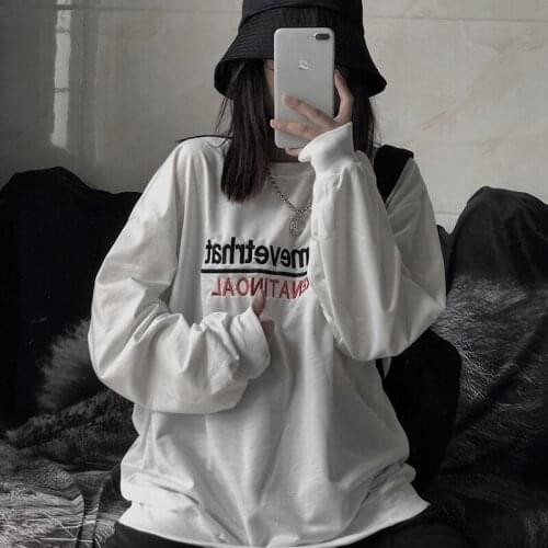 2019 women sweatshirts Autumn Kpop Clothes white Female Hoodies Sweatshirts casul Long Sleeve letter Print Hooded Jacket Coat