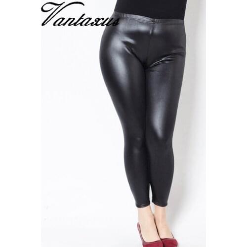 Lady high waist imitation leather leggings push up slim fitted pencil fake leather pant women king size legging