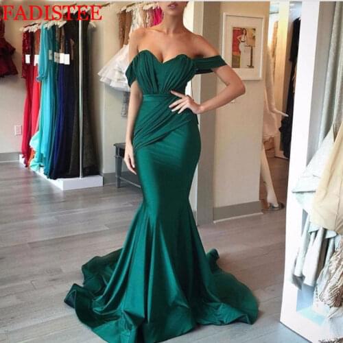 Pleat Prom Dresses Boat Neck Short mermaid Tulle Long Prom Gown Cheap Evening Party Dress Robe De Soiree dark green