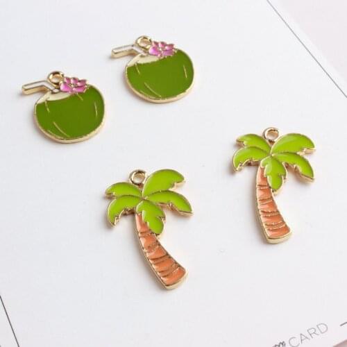 100pcs Coloful Cute Green Coconut Palm Enamel Charms 8*16mm DIY Handmade Bracelet Necklace Jewelry Accessories DIY Craft