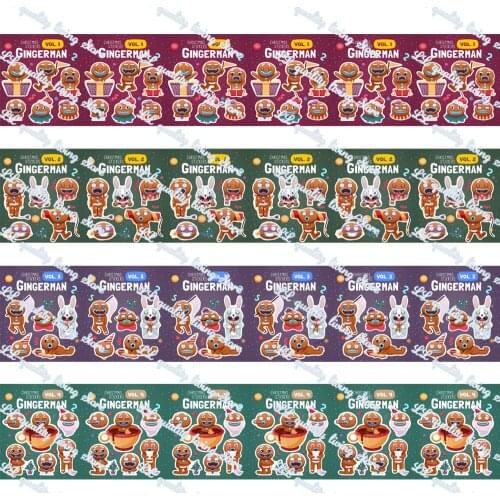 WL Funny Gingerbread Man Printed Grosgrain Ribbon Hair Bow Diy Christmas Party Decoration Craft Supplies Packaging 50 Yards