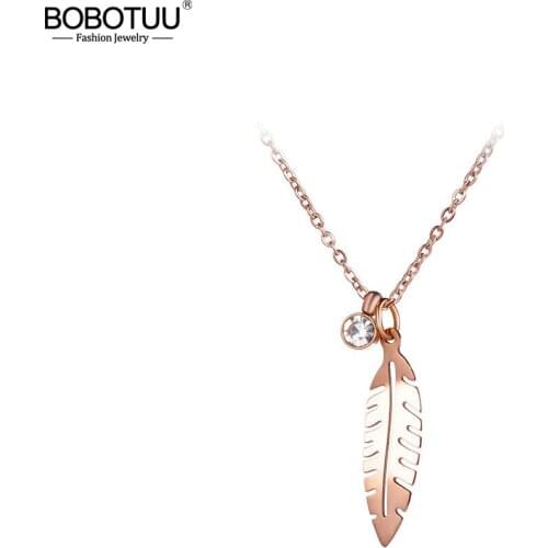 BOBOTUU Mosaic Cubic Zirconia Leaves Love Choker Pendant Necklaces Jewelry Rose Gold Color Wedding Necklace For Women BN17042