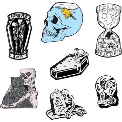 Skull Skeleton Lapel Pins Sad Couple Forever Love Until Death Brooches Badges Bag Clothes Enamel Pins Jewelry Gifts For Lover