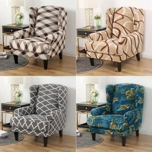 Printed Sloping Arm Back Chair Cover Elastic Armchair Slipcover Wing Chair Cover Modem Floral Elastic Back Office Chairs Covers