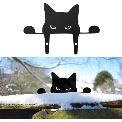 Black Cat Garden Sculpture Lawn Ornament For Cat Metal Peeping Cat Animals Yard Art Garden Home Decoration Sculpture
