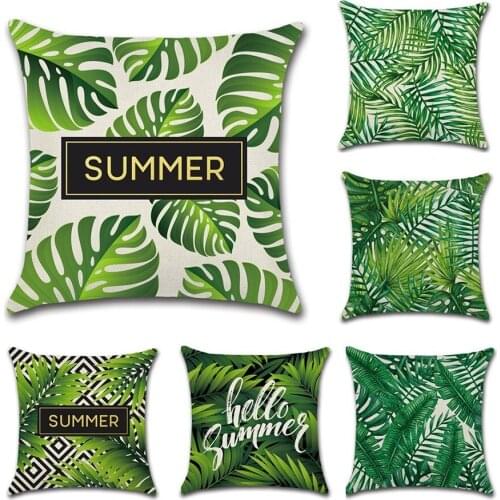 Decorative Pillowcases Green Leaves Hello Summer Throw Pillow Case Tropical Plants Pillow Cover Home Summer Style Cushion Cover
