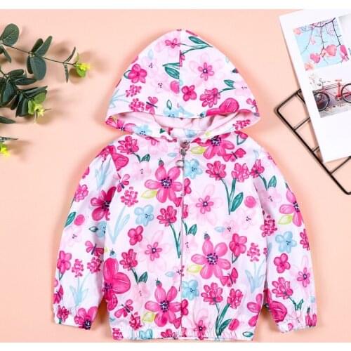 Children Girl Fashion Flowers Hoodie Jacket Spring Autumn Zipper cardigan coat Print Cute Girl Long Sleeve Top Kid Clothing