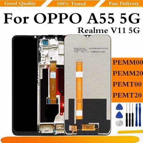 For OPPO A55 5G PEMM00 PEMM20 LCD Display Screen Touch Panel Digitizer For Realme V11 5G LCDs Replacement With Frame