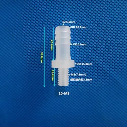 M8 Metric Thread to 10mm Plastic Pipe Fitting Pagoda Barbed PP Straight Reducing Water Garden Hose Connector