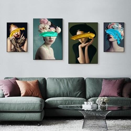 Vogue Sexy Flowers Woman Cover Face Art Canvas Painting Girl Portrait Posters and Prints Wall Art Pictures for Living Room Decor