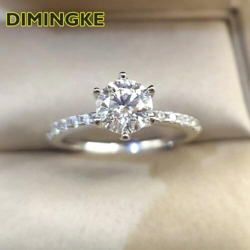 DIMINGKE Classic 1CT 6.5MM Moissanite Ring S925 Silver Super Flash Jewelry Wedding Party Woman Gift Passed Diamond Test