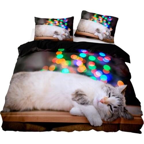 White Furry Cat Pattern Duvet Cover Set With Pillowcase, 264x228 Quilt Cover, 210×210 Blanket Cover,Extra Large Bedding Set