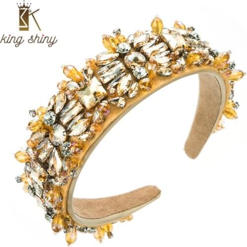 King Shiny Luxury Baroque Geometric Crystal Beaded Headband Elegant Gem Diamond Hairband Princess Party Hair Jewelry Tiara Crown