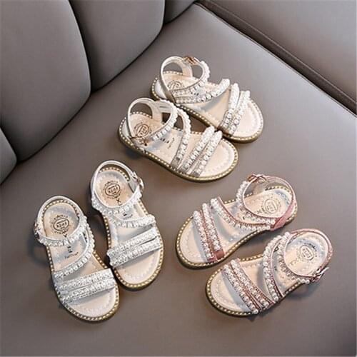 Summer Girl Sandals New Kids Baby Girls Bling Pearl Rhinestone Princess Shoes Fashion Casual Baby Girls Shoes Children Sandales