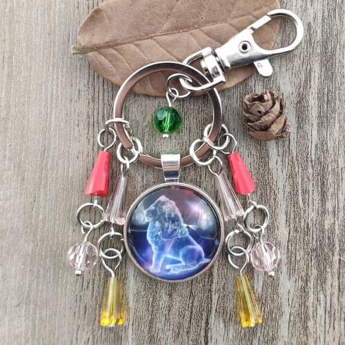 Hot Sale Original Handmade Zodiac 12 Constellations Leo Taurus Keychain Time Gem Key Ring Women Men Birthday Gift CV017-040