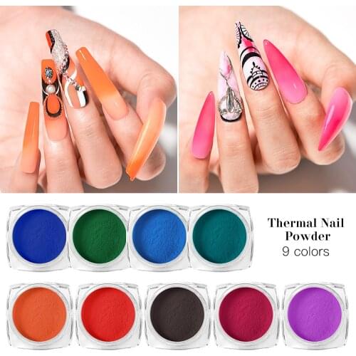 MEET ACROSS 1Box Thermal Color Change Nail Powder Purple Blue Dust Neon Pigment Paillette UV Gel Polish Manicure Decoration