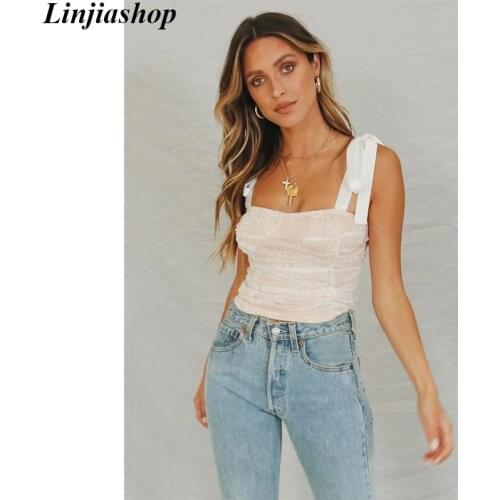 Fashion casual lace up camis slim women tank top spaghetti strap ruched summer beach crop top female vestidos