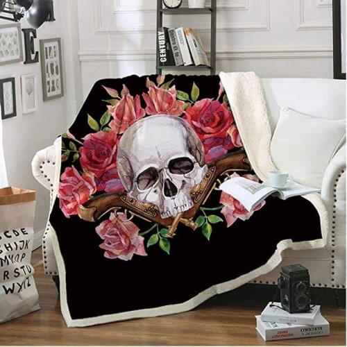 Cartoon Flowers And Sugar Skull Blanket For Kids Adult Soft Plush Fleece Throw Blanket Office Travel Nap Blanket For Adults Kids