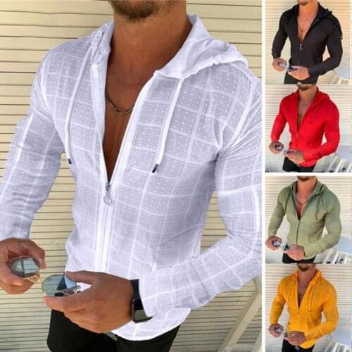 New Fashion T-shirt Thin Solid Color Zipper Mens Self-Cultivation Breathable Casual V-Neck Long-Sleeved T-shirt